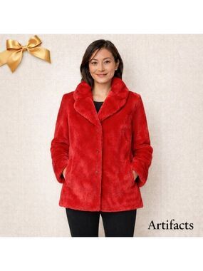 Artifacts Collection Red Faux Fur Coat 0